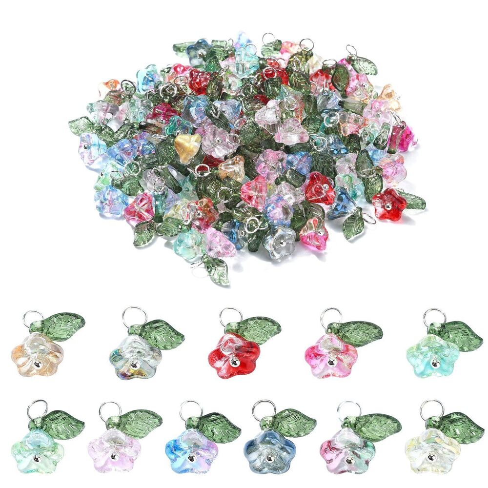 3112 100 Pcs Mixed Colors Trumpet Flower Glass Charms Spring Petunia